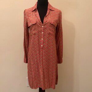 Escapada Tunic Dress Abalone Buttons Citrus Pattern Print Pink Green Size Small
